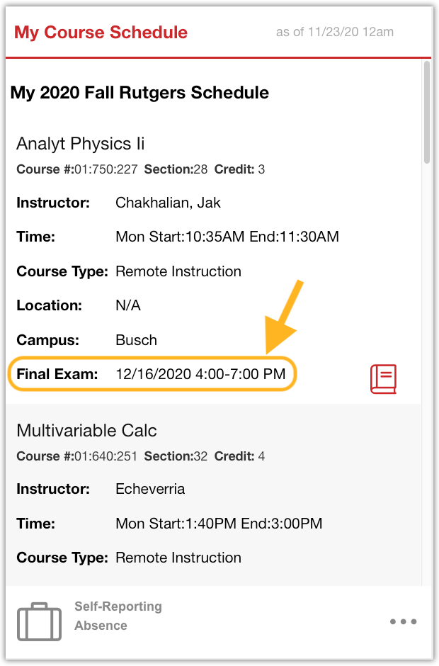 My Course Schedule Image